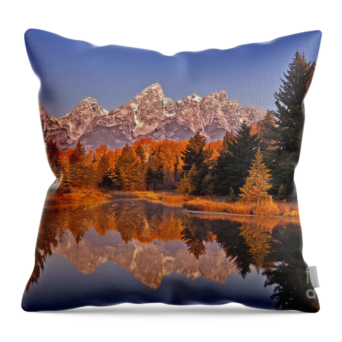 Grand Teton Throw Pillow featuring the photograph Sunrise at Schwabacher Landing by Sam Antonio