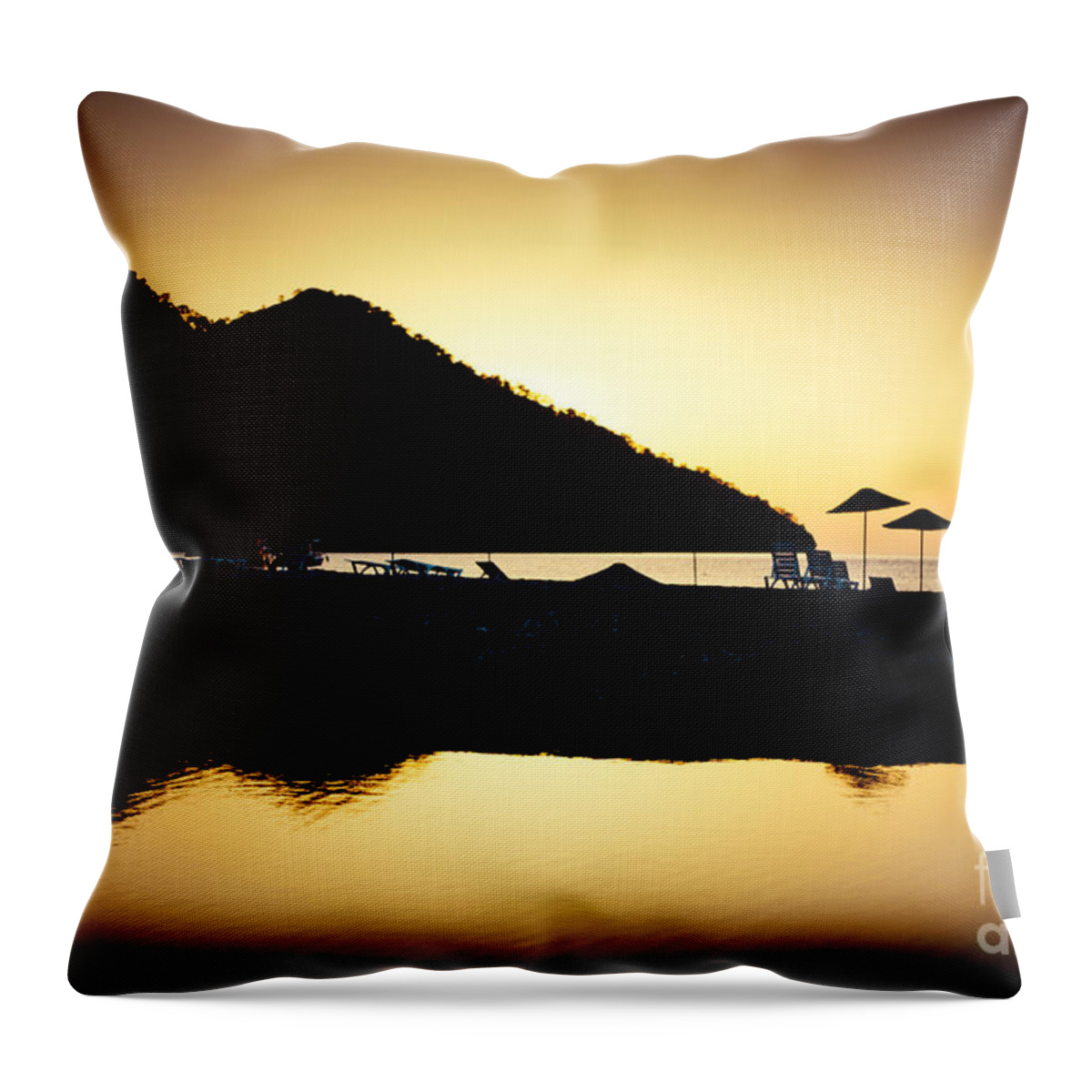 Water Throw Pillow featuring the photograph Sunrise At Sea Coast Brown by Raimond Klavins