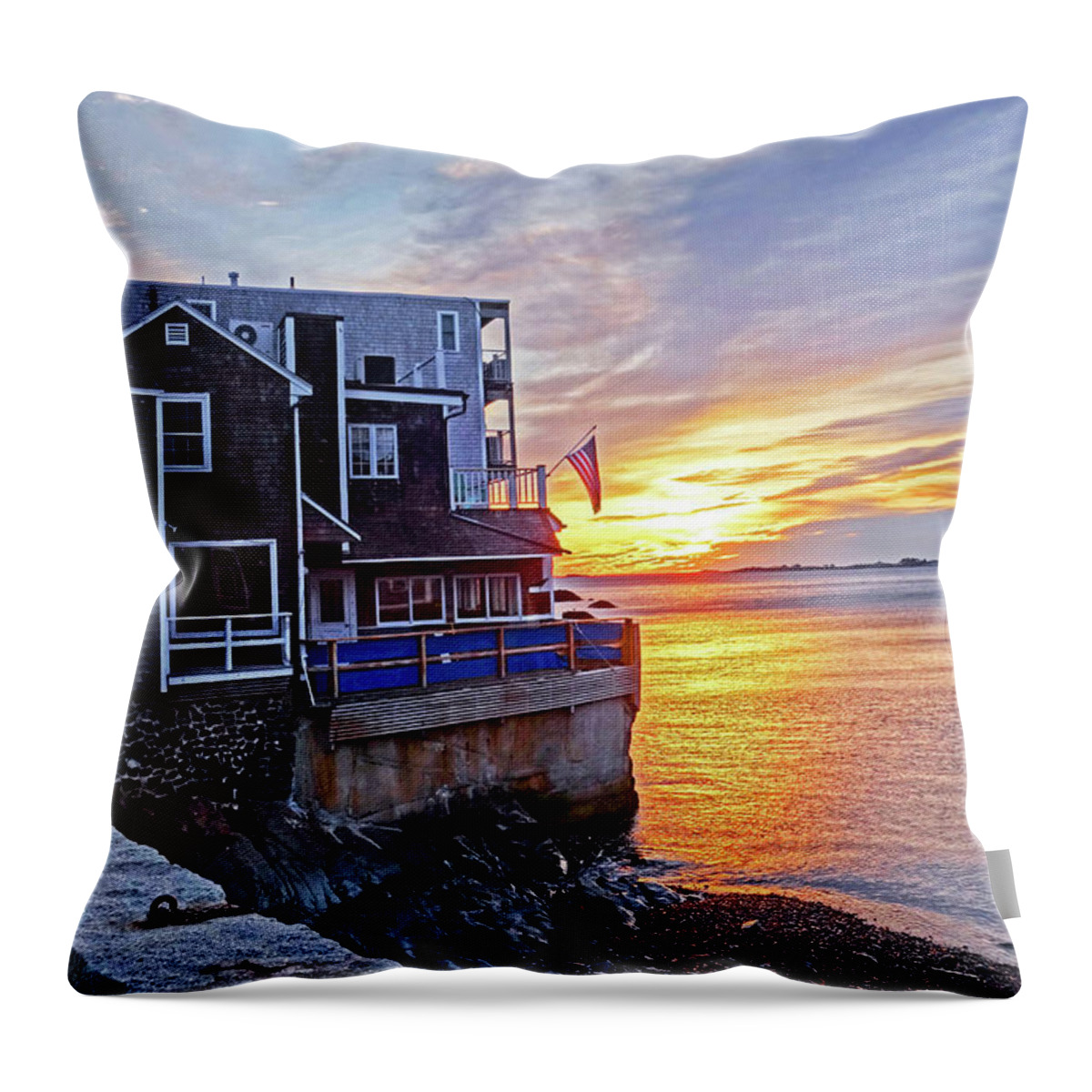 Marblehead Throw Pillow featuring the photograph Sunrise by the Barnacle Marblehead MA by Toby McGuire