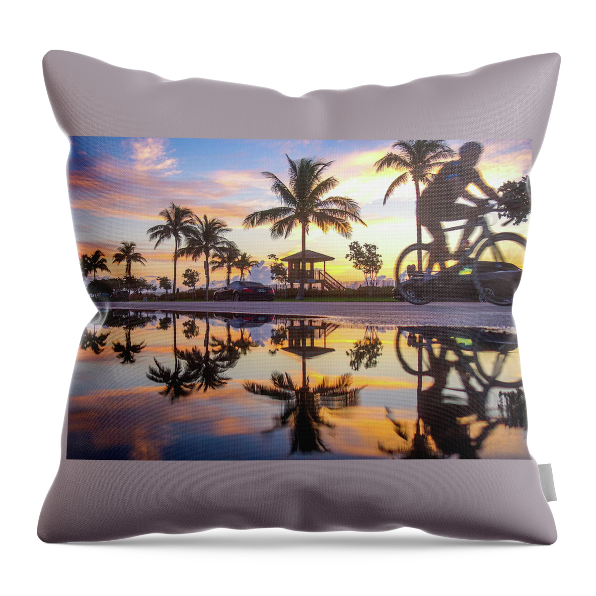 Florida Throw Pillow featuring the photograph Sunrise Cyclist Delray Beach Florida by Lawrence S Richardson Jr