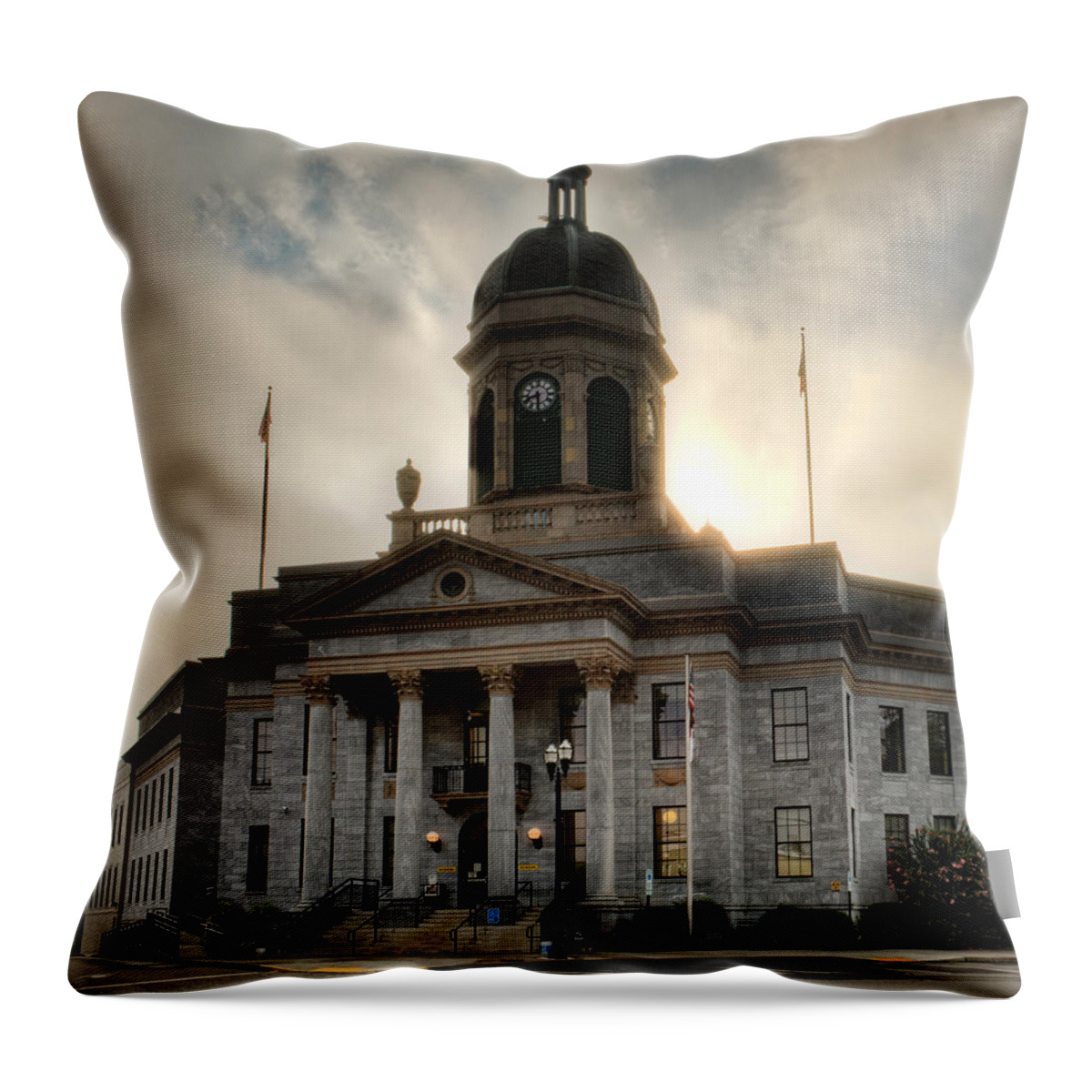 Cherokee County Throw Pillow featuring the photograph Sunrise On Cherokee County Courthouse by Greg and Chrystal Mimbs