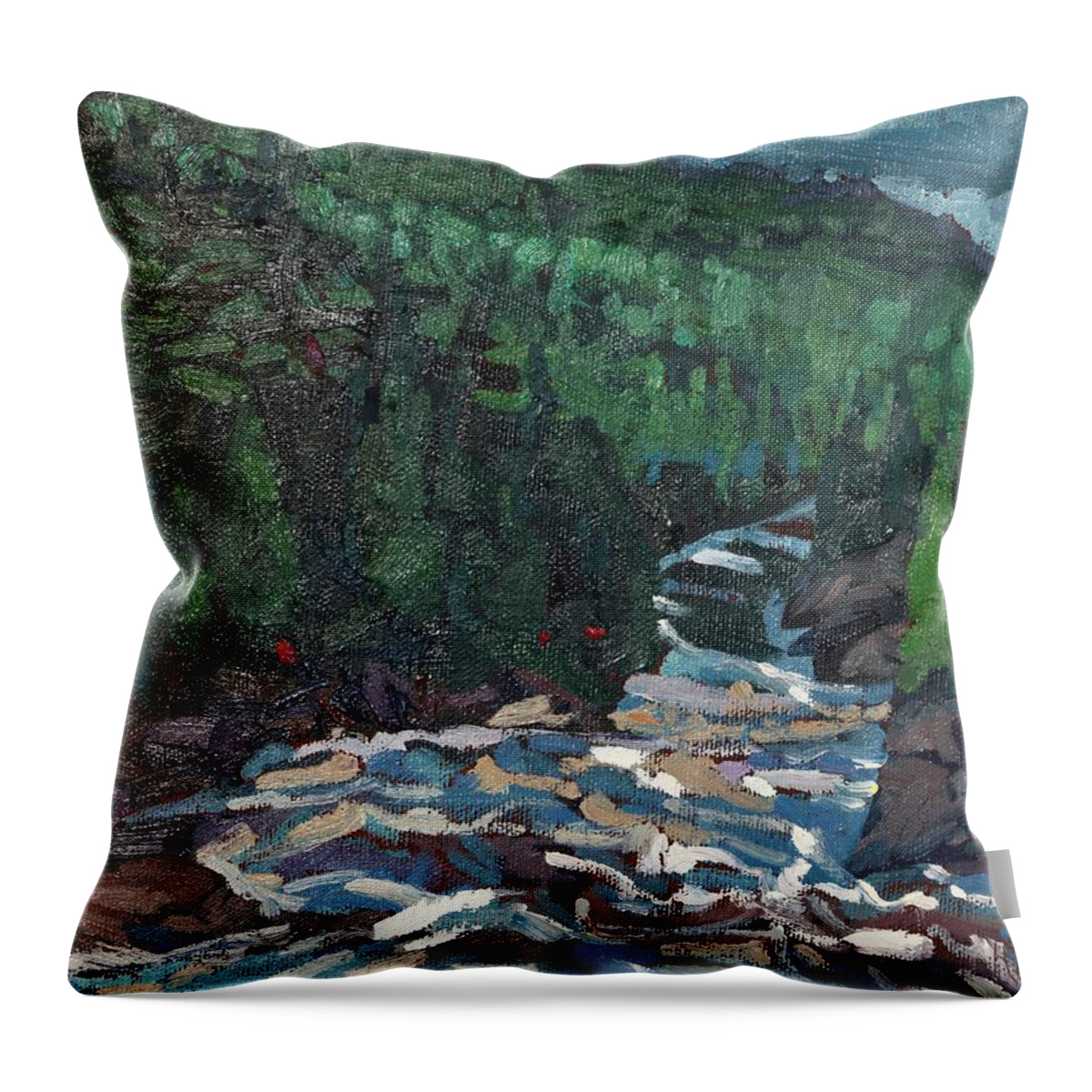 1976 Throw Pillow featuring the painting Sunrise on Grande Chute Dumoine by Phil Chadwick