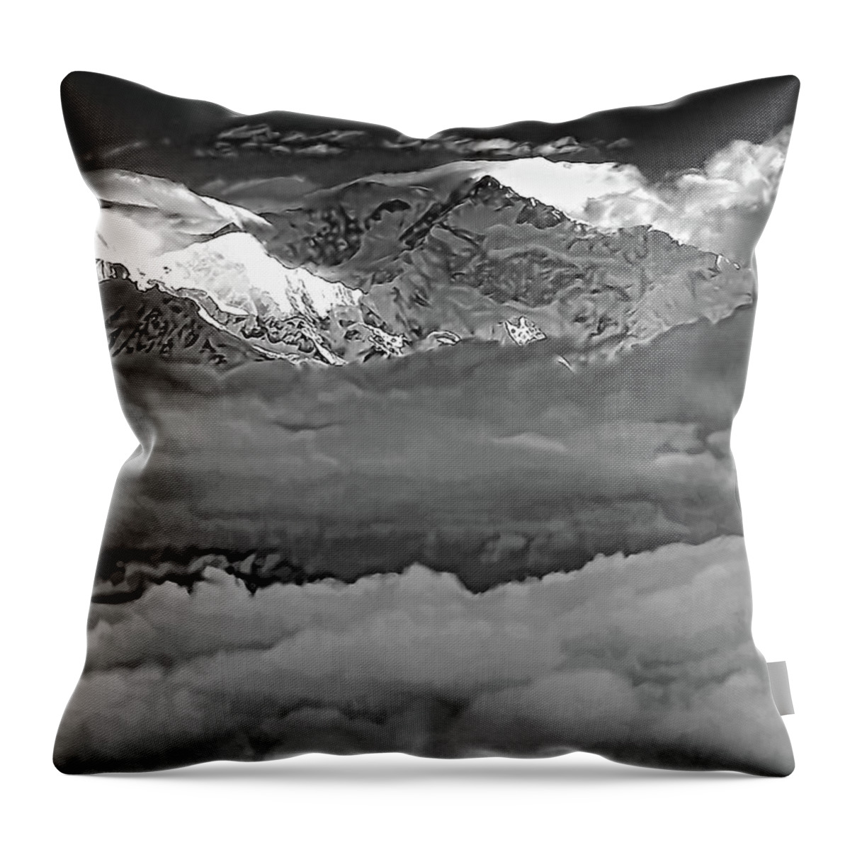 Darjeeling Throw Pillow featuring the photograph Sunrise on Kanchenjunga bw by Steve Harrington