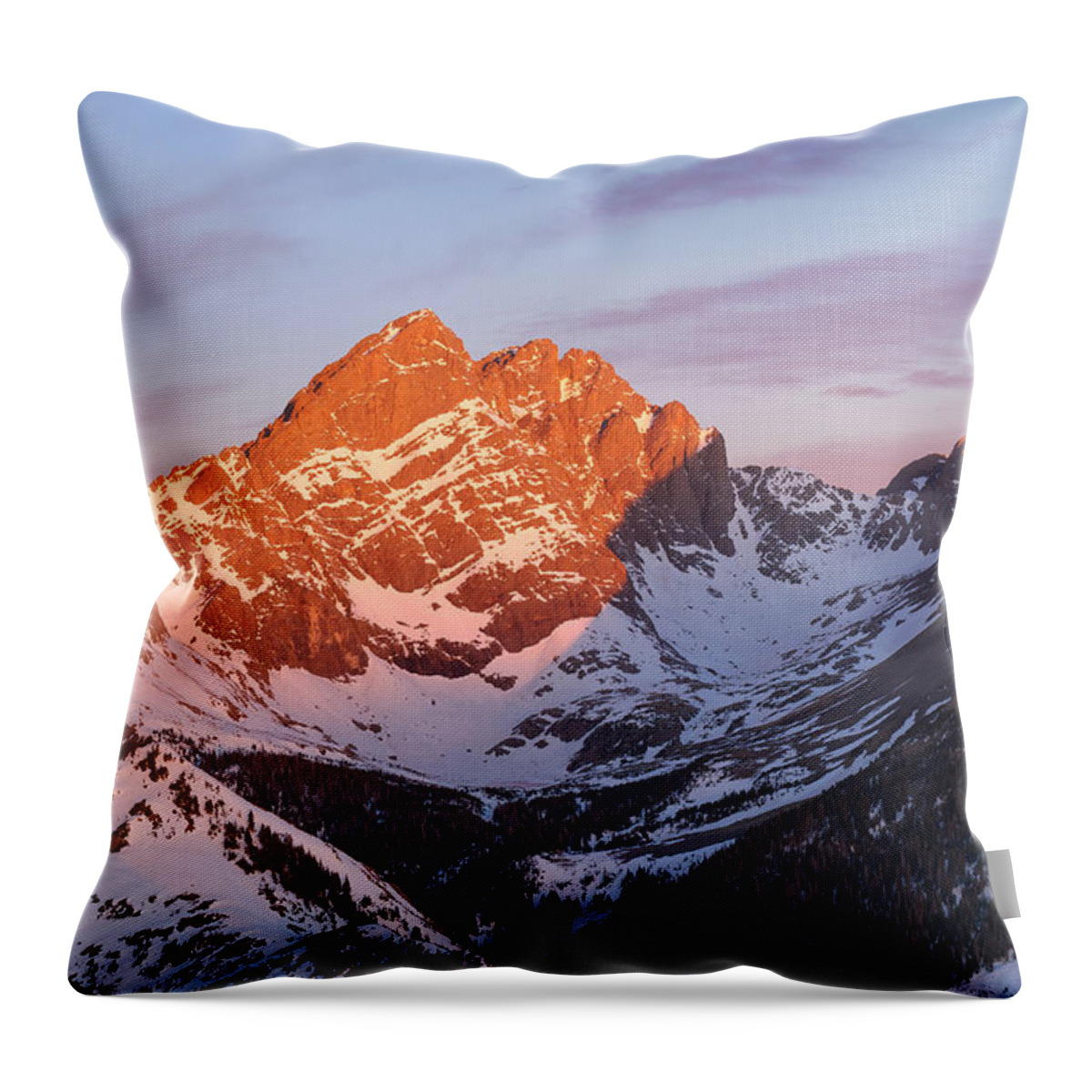 Sunrise Throw Pillow featuring the photograph Sunrise on the Crestones by Aaron Spong