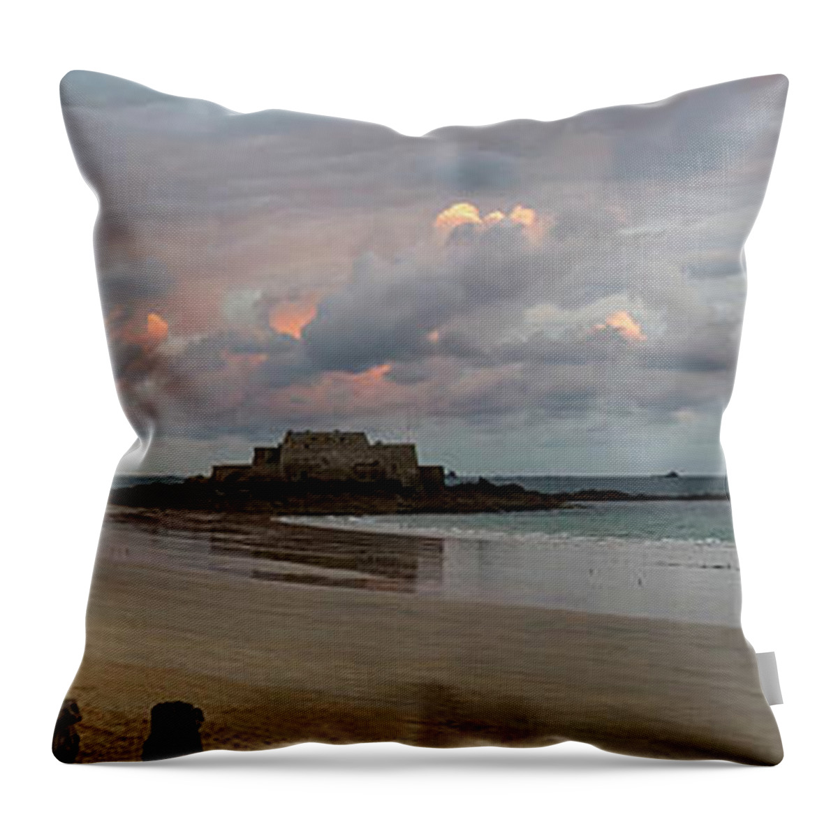 Water Throw Pillow featuring the photograph Sunrise over Fort National, Brittany by Shirley Mitchell