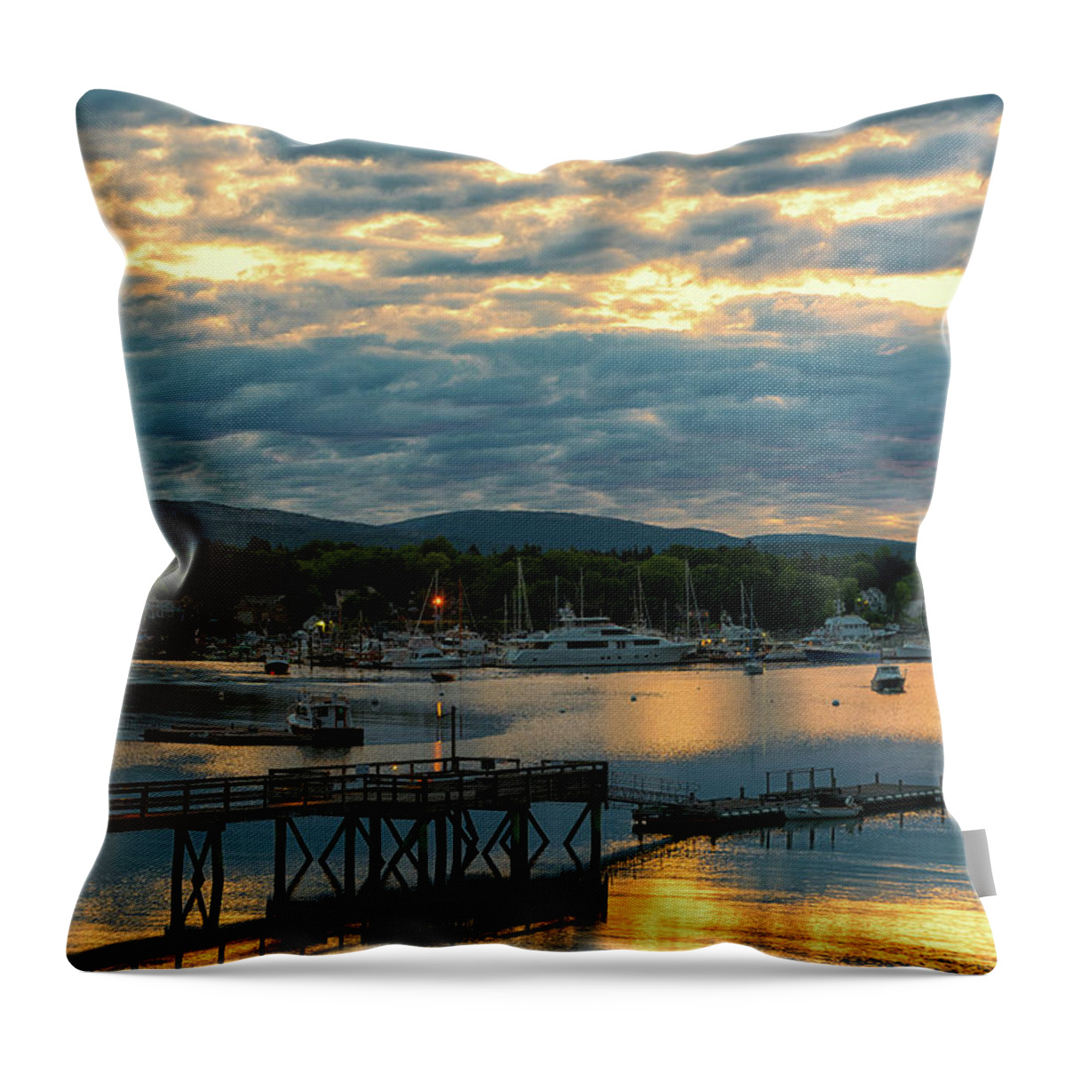 Main Throw Pillow featuring the photograph Sunrise Over Southwest Harbor by Dennis Kowalewski