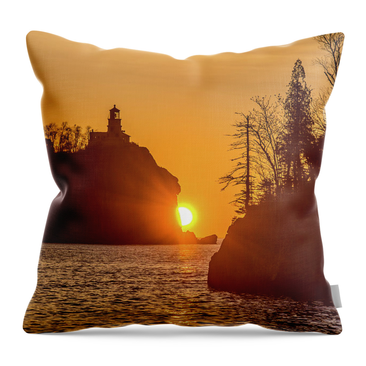Split Rock Lighthouse Throw Pillow featuring the photograph Sunrise Split Rock State Park by Paul Freidlund
