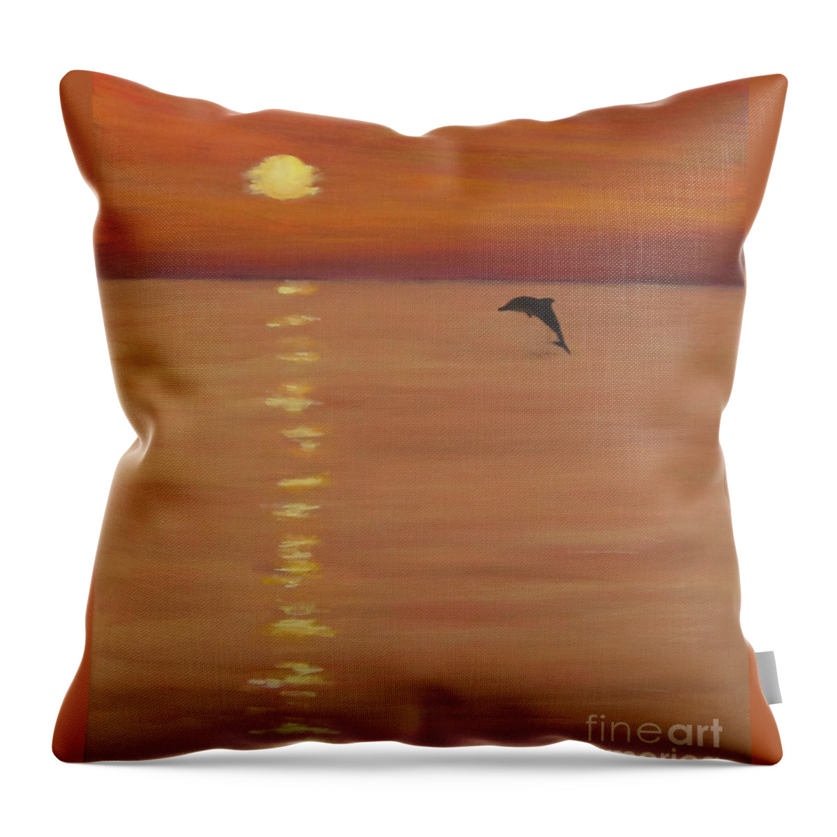 Dolphin Throw Pillow featuring the painting Sunrise Surprise by Anne Marie Brown