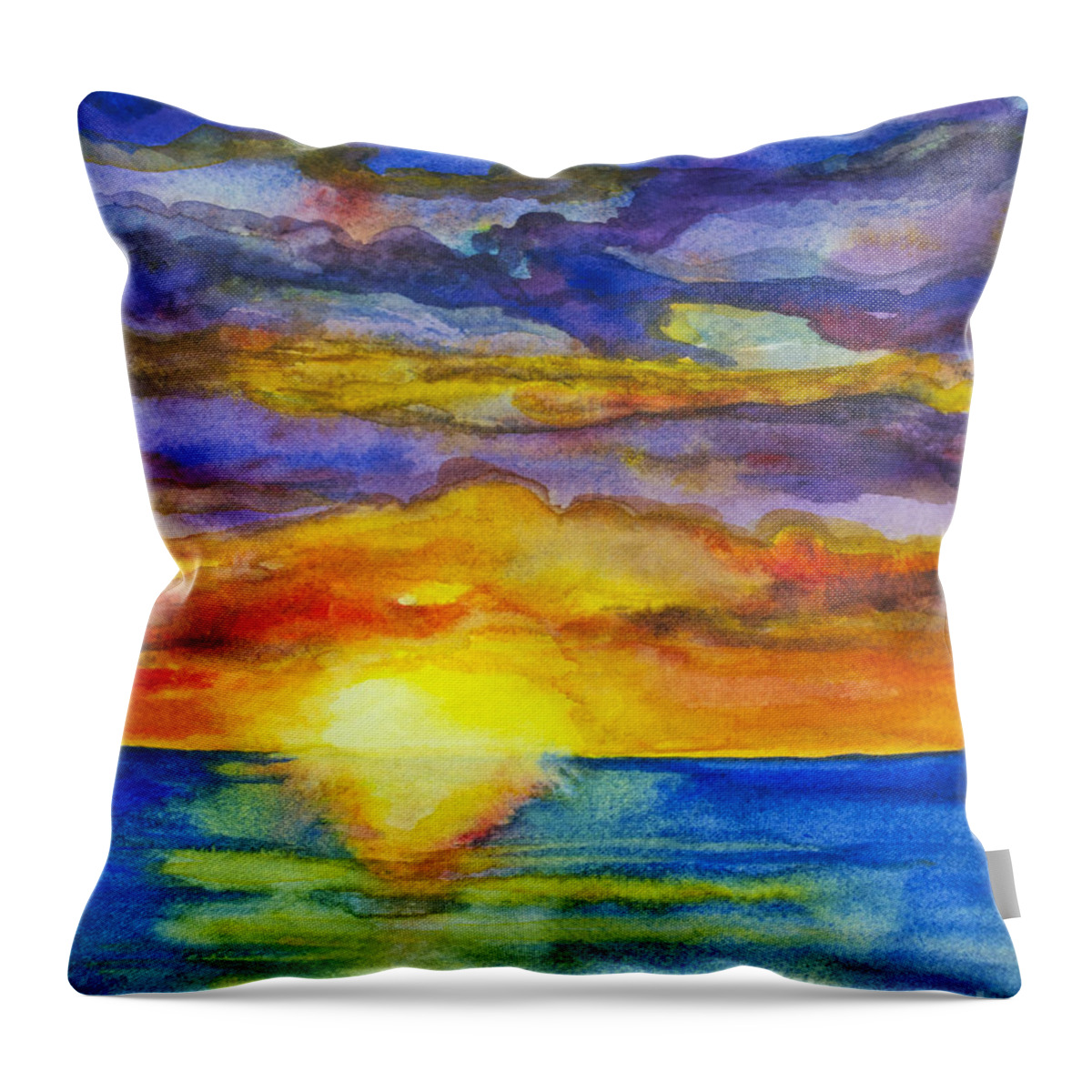 Seascape Throw Pillow featuring the painting Sunset 1 by Suzette Kallen