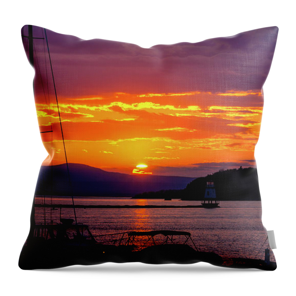 Vermont Throw Pillow featuring the photograph Sunset across Lake Champlain by Scenic Vermont Photography