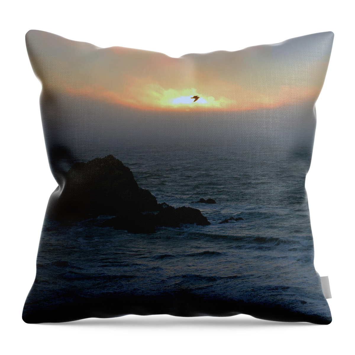 Bird Throw Pillow featuring the photograph Sunset with the bird by Dragan Kudjerski