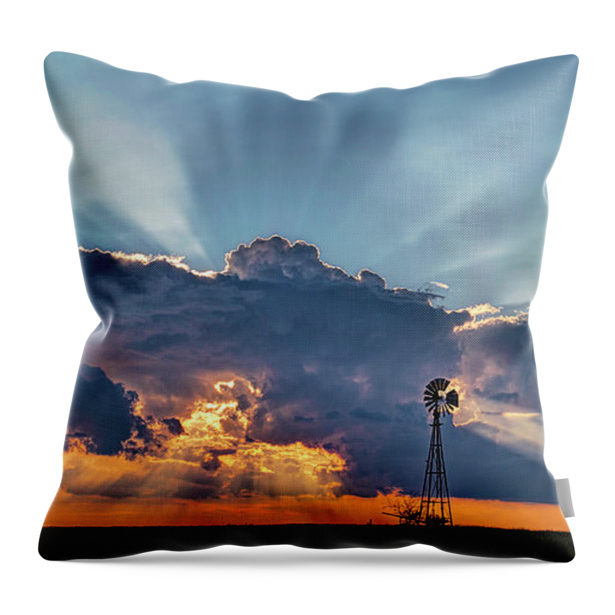 Kansas Throw Pillow featuring the photograph Sunset and Windmill by Rob Graham