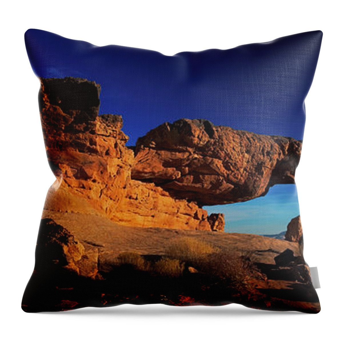 50s Throw Pillow featuring the photograph Sunset Arch Pano by Edgars Erglis