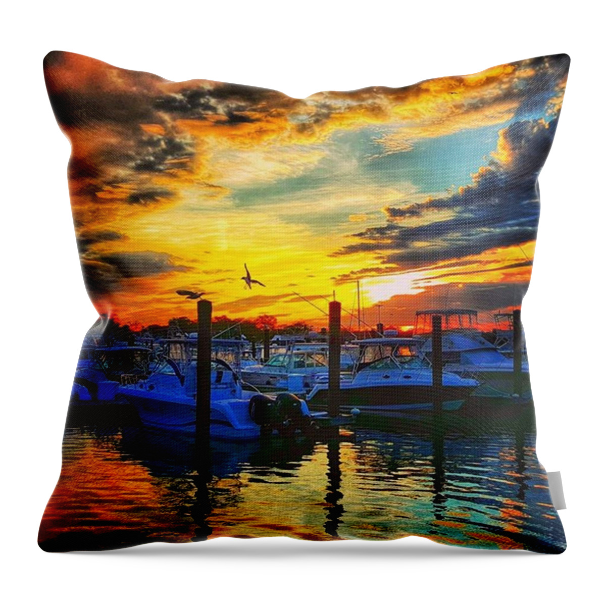 Reflection Throw Pillow featuring the photograph Sunset At Belmar Marina by Lauren Fitzpatrick