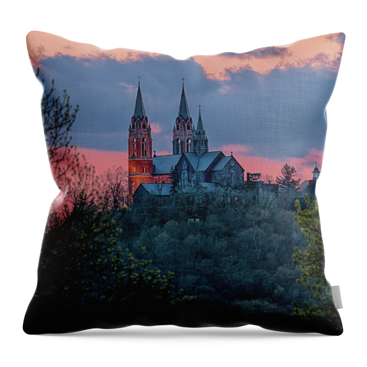 Holy Hill Throw Pillow featuring the photograph Sunset at Holy Hill by Susan Rissi Tregoning