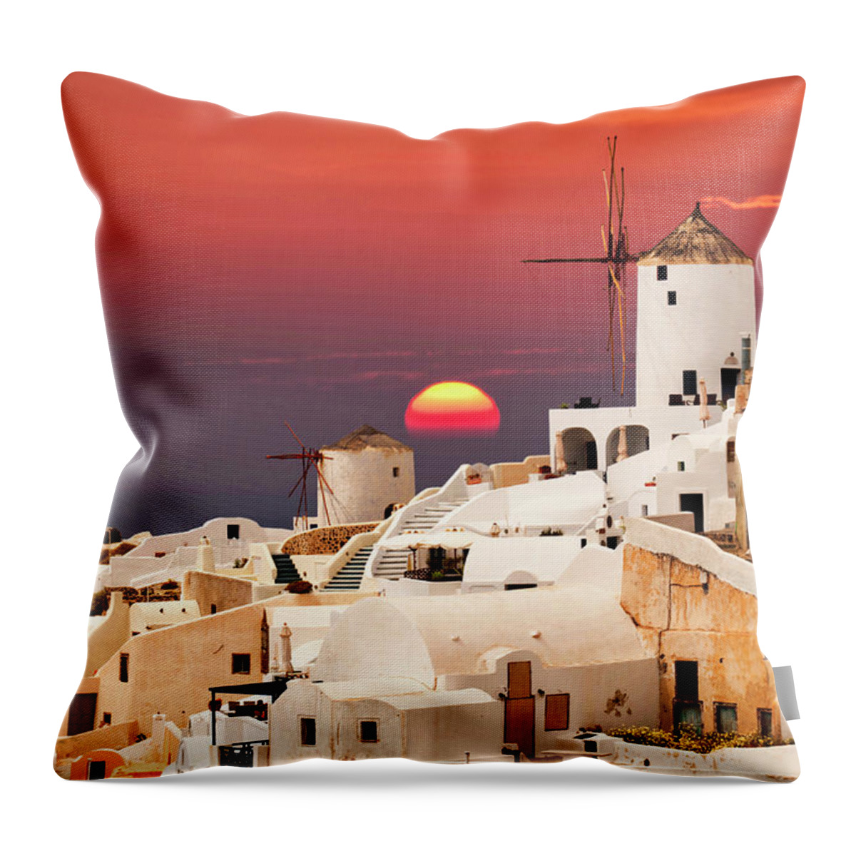  Throw Pillow featuring the photograph sunset at Santorini by Usha Peddamatham