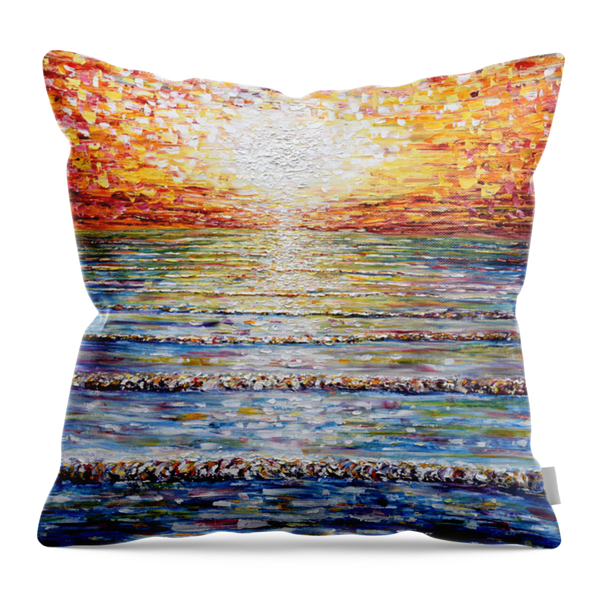 Sunset Throw Pillow featuring the painting Sunset at Saunton Sands Beach Devon by Pete Caswell