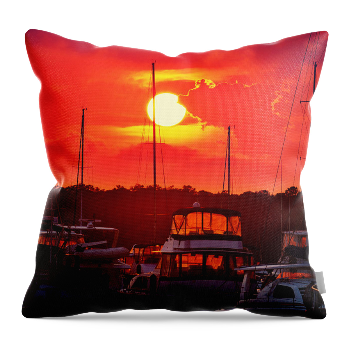 Southport Throw Pillow featuring the photograph Sunset at Southport Marina by Kelly Nowak