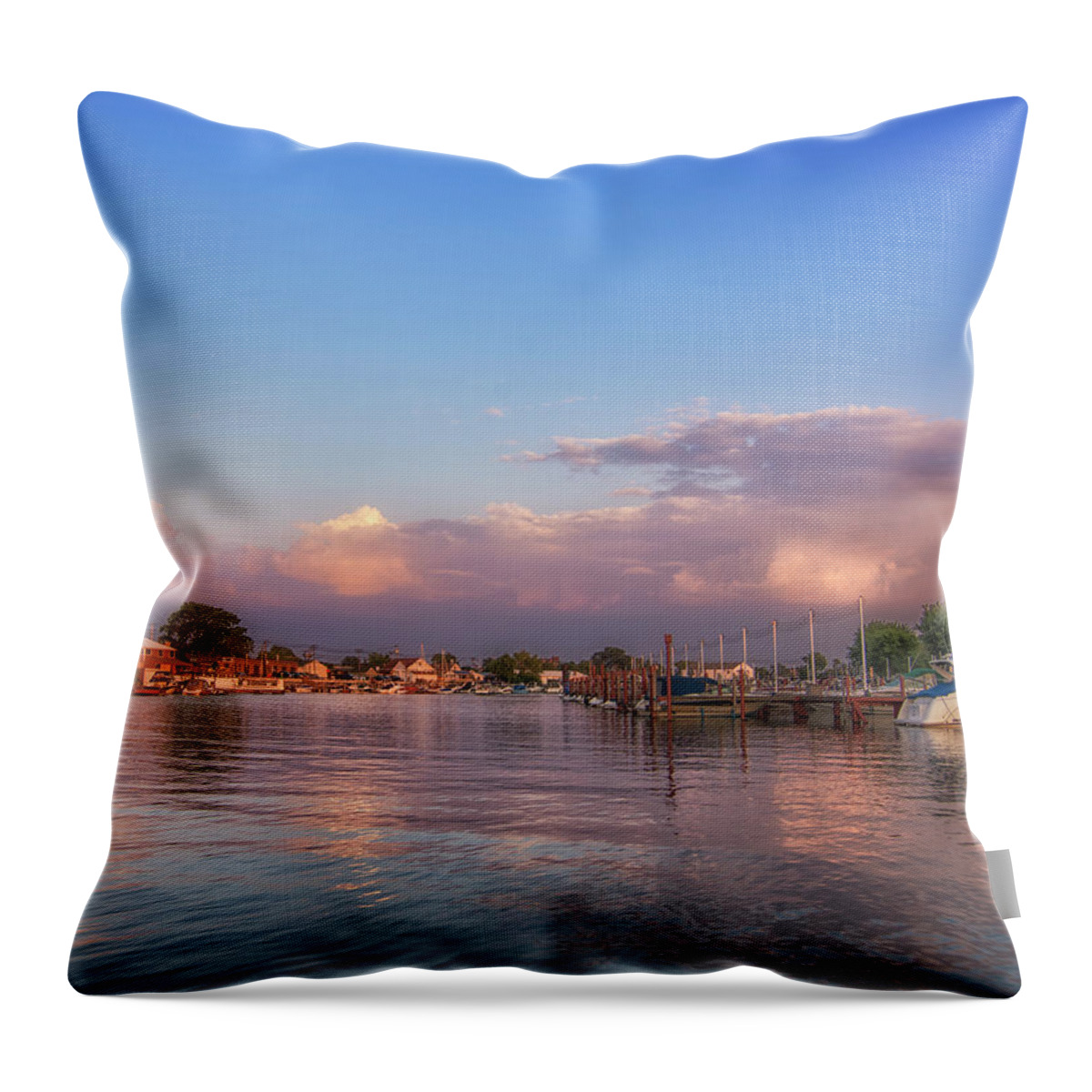 Sunset Throw Pillow featuring the photograph Sunset at the Marina by Deborah Ritch
