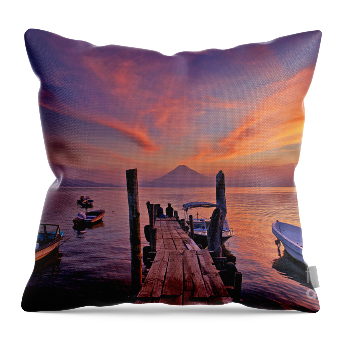 Guatemala Throw Pillow featuring the photograph Sunset at the Panajachel Pier on Lake Atitlan, Guatemala by Sam Antonio