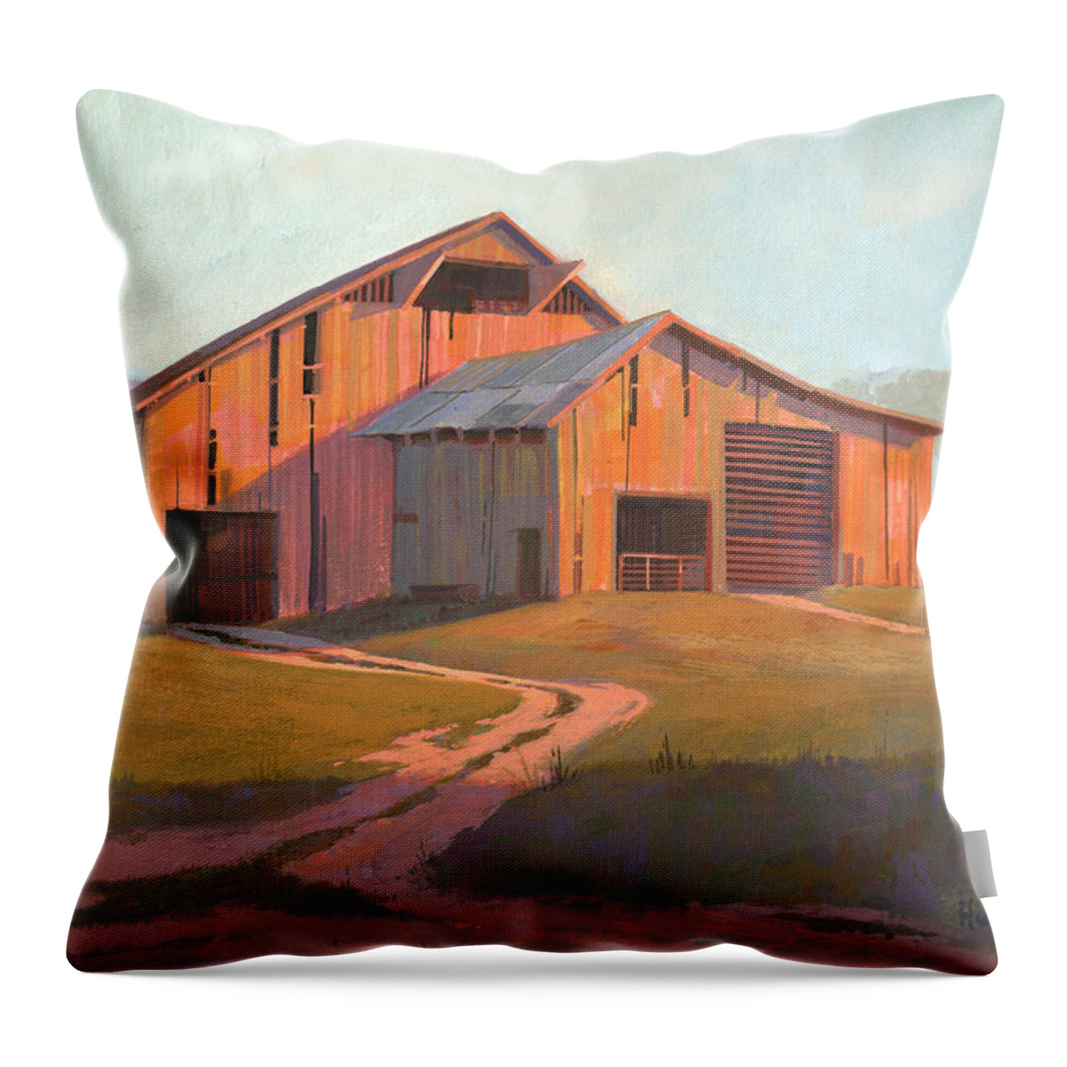 Michael Humphries Throw Pillow featuring the painting Sunset Barn by Michael Humphries
