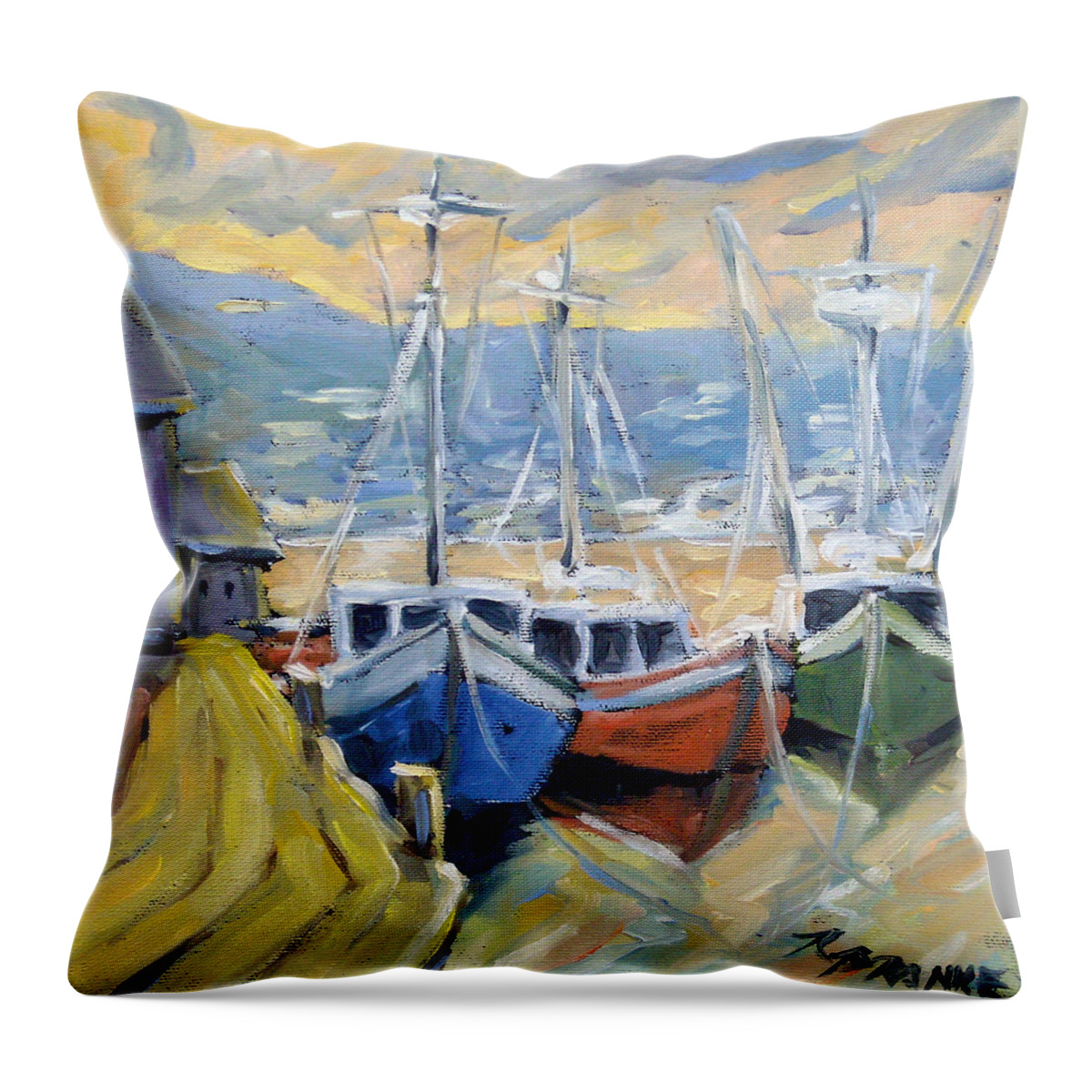 Sea Throw Pillow featuring the painting Sunset Bay by Richard T Pranke