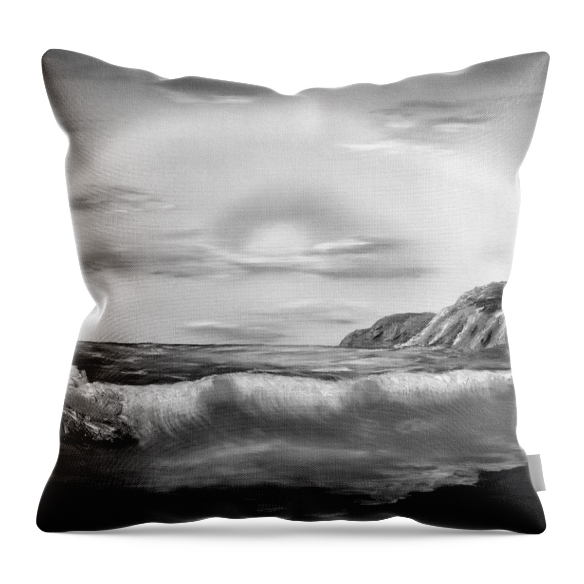 Black And White Throw Pillow featuring the painting Sunset Beach Pastel Splash In Black And White by Claude Beaulac