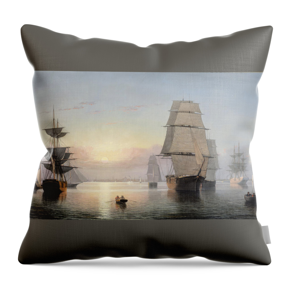Boston Harbor Throw Pillow featuring the painting Sunset by Boston Harbor