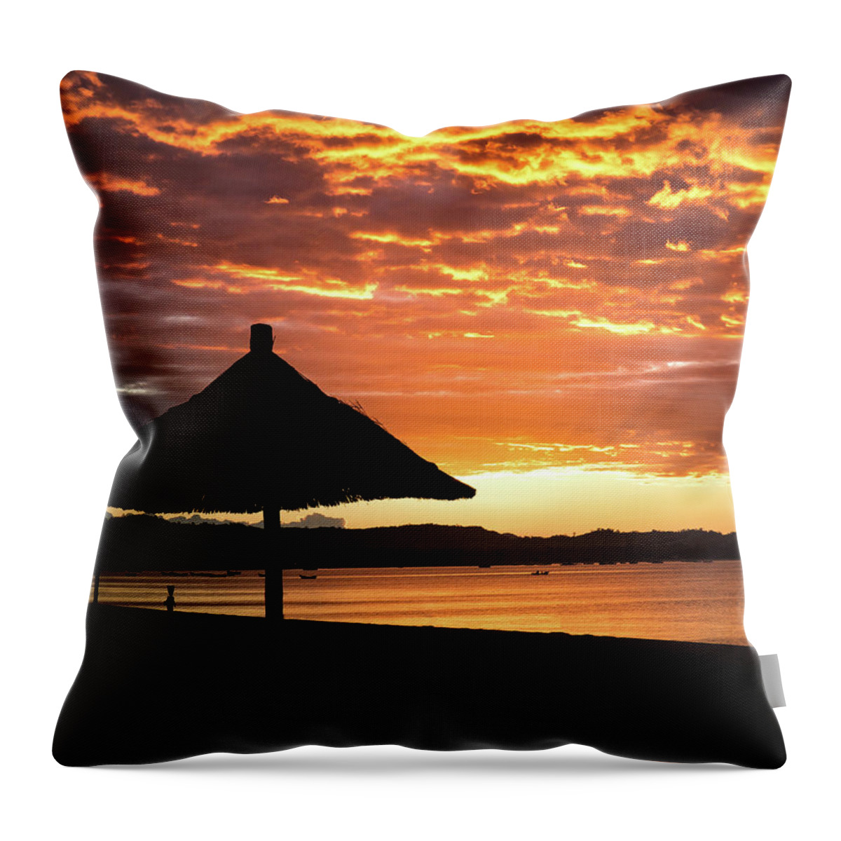 Sunset Throw Pillow featuring the photograph Sunset Fire on Lake Malawi by Leslie Wells