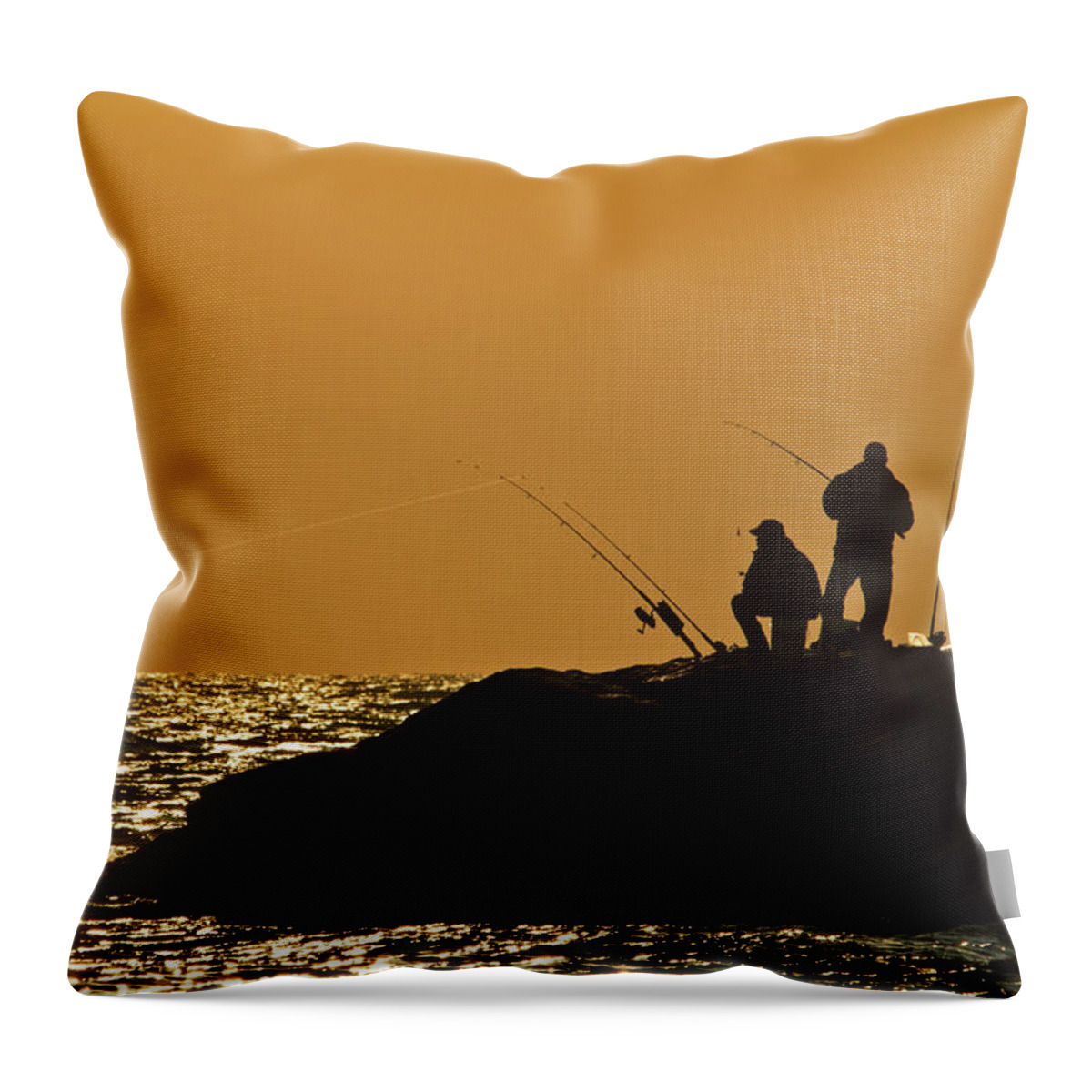 Sunset Throw Pillow featuring the photograph Sunset Fishermen by David Freuthal