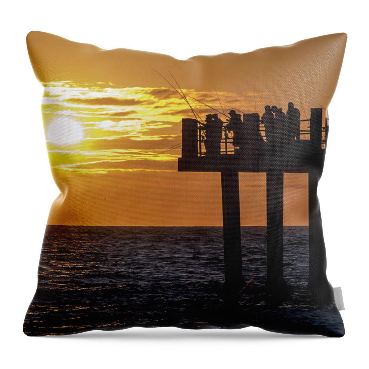 Bay Throw Pillow featuring the photograph Sunset Fishing in Redondo by Ed Clark