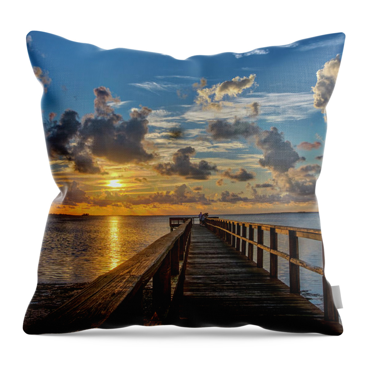Crystal Beach Throw Pillow featuring the photograph Sunset from the pier by Jane Luxton