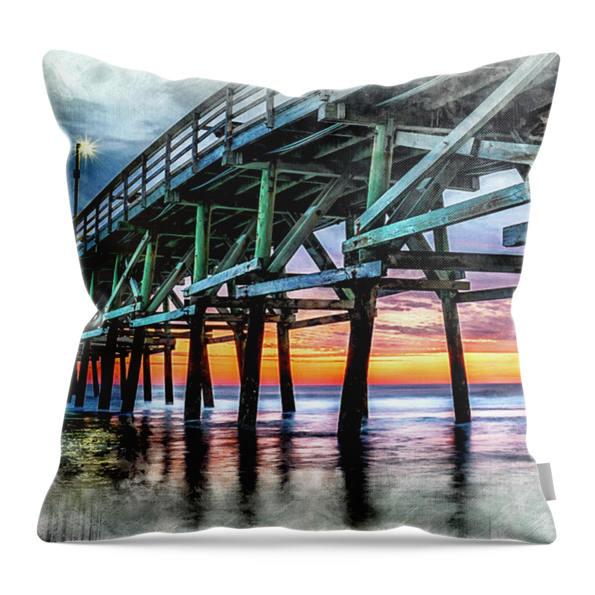 Sunset Throw Pillow featuring the digital art Sunset in Cherry Grove by David Smith