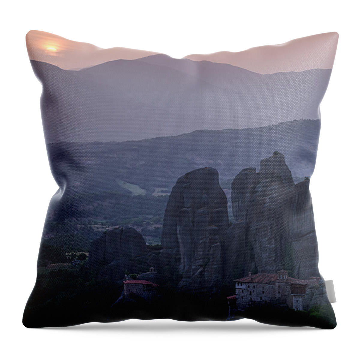 2015 Throw Pillow featuring the photograph Sunset in Meteora by Brothers Beerens