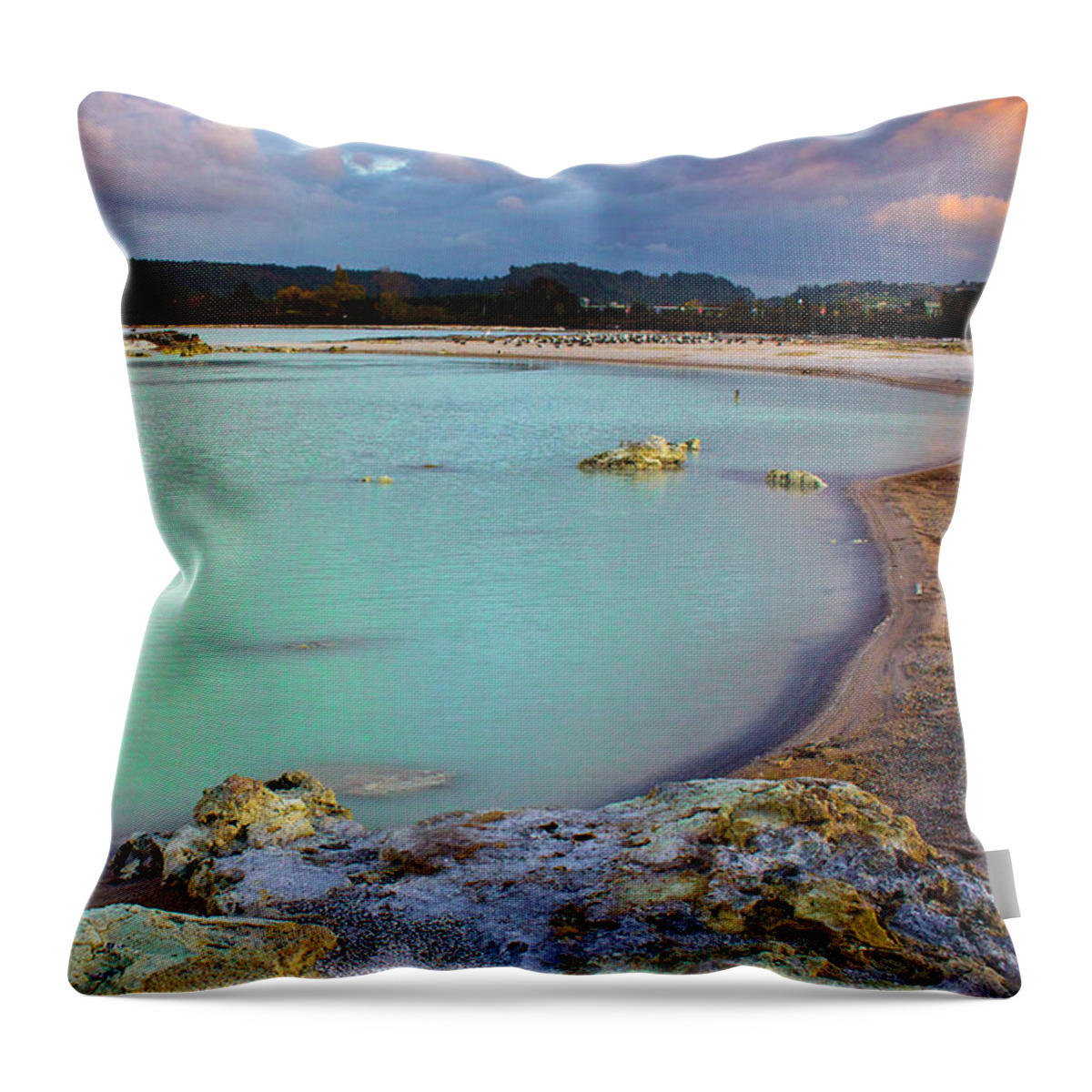 Landscape Throw Pillow featuring the photograph Sunset in Rotorua New Zealand by Venetia Featherstone-Witty