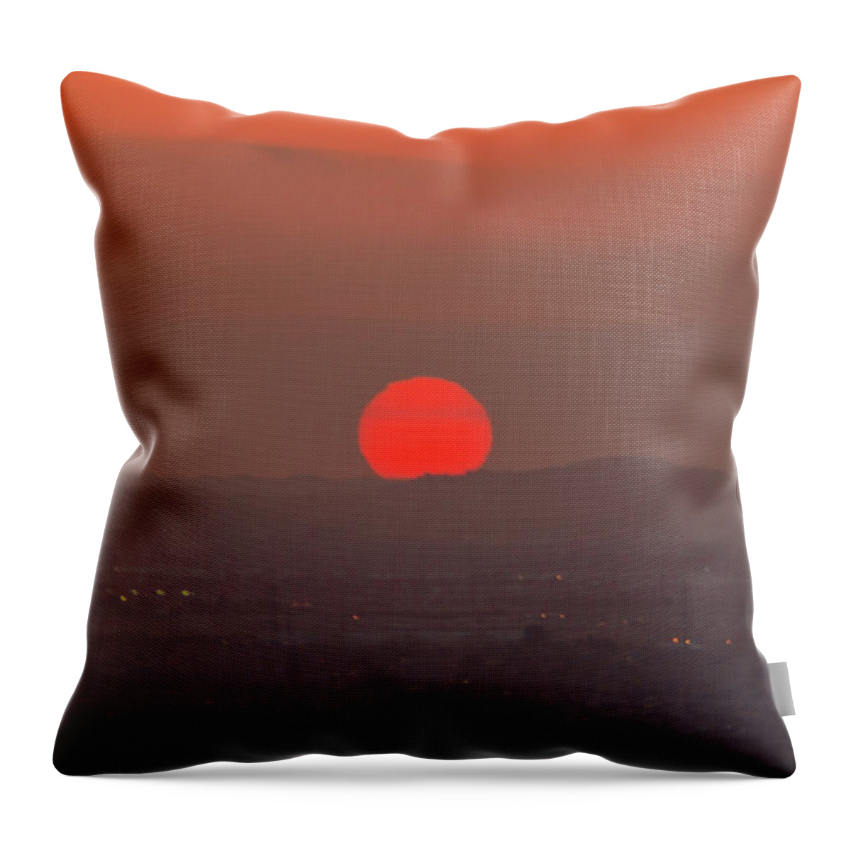Sunset Throw Pillow featuring the photograph Sunset In Smog by Hyuntae Kim