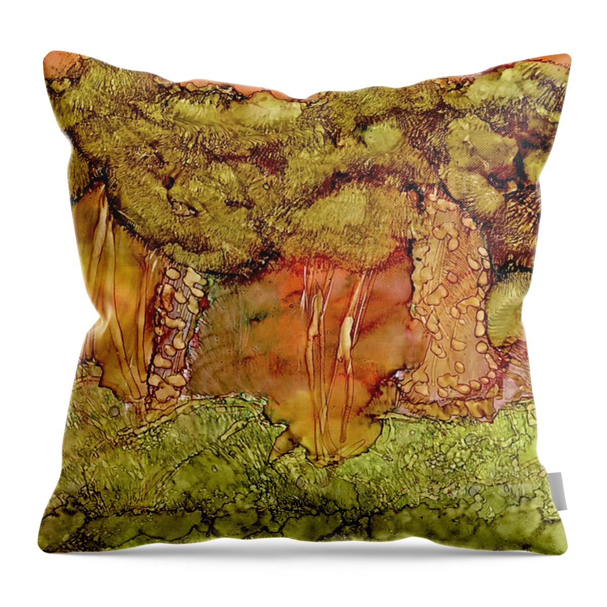 Sunset In The Forest Throw Pillow featuring the painting Sunset In The Forest by Bellesouth Studio