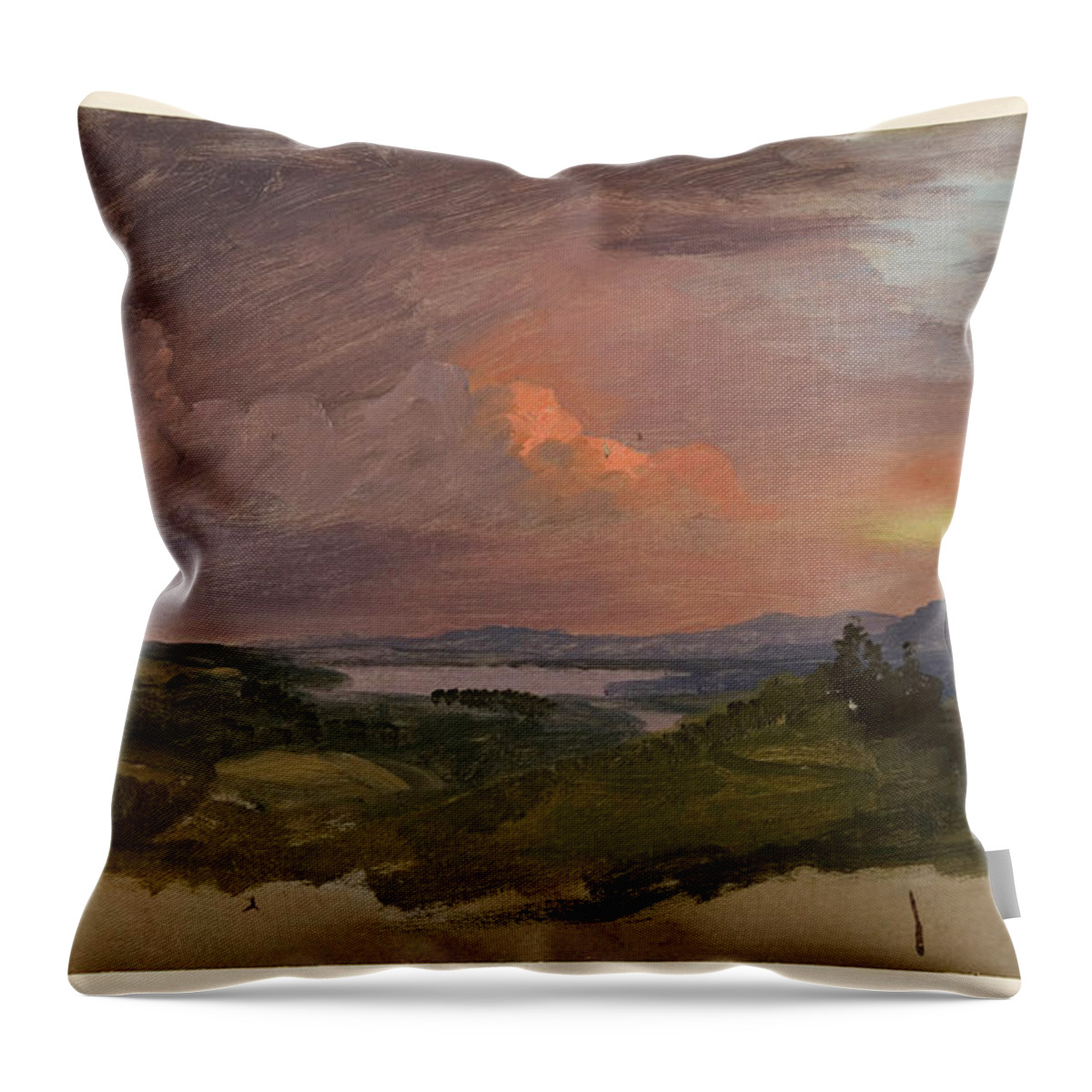 Frederic Edwin Church Throw Pillow featuring the painting Sunset in the Hudson Valley by Frederic Edwin Church