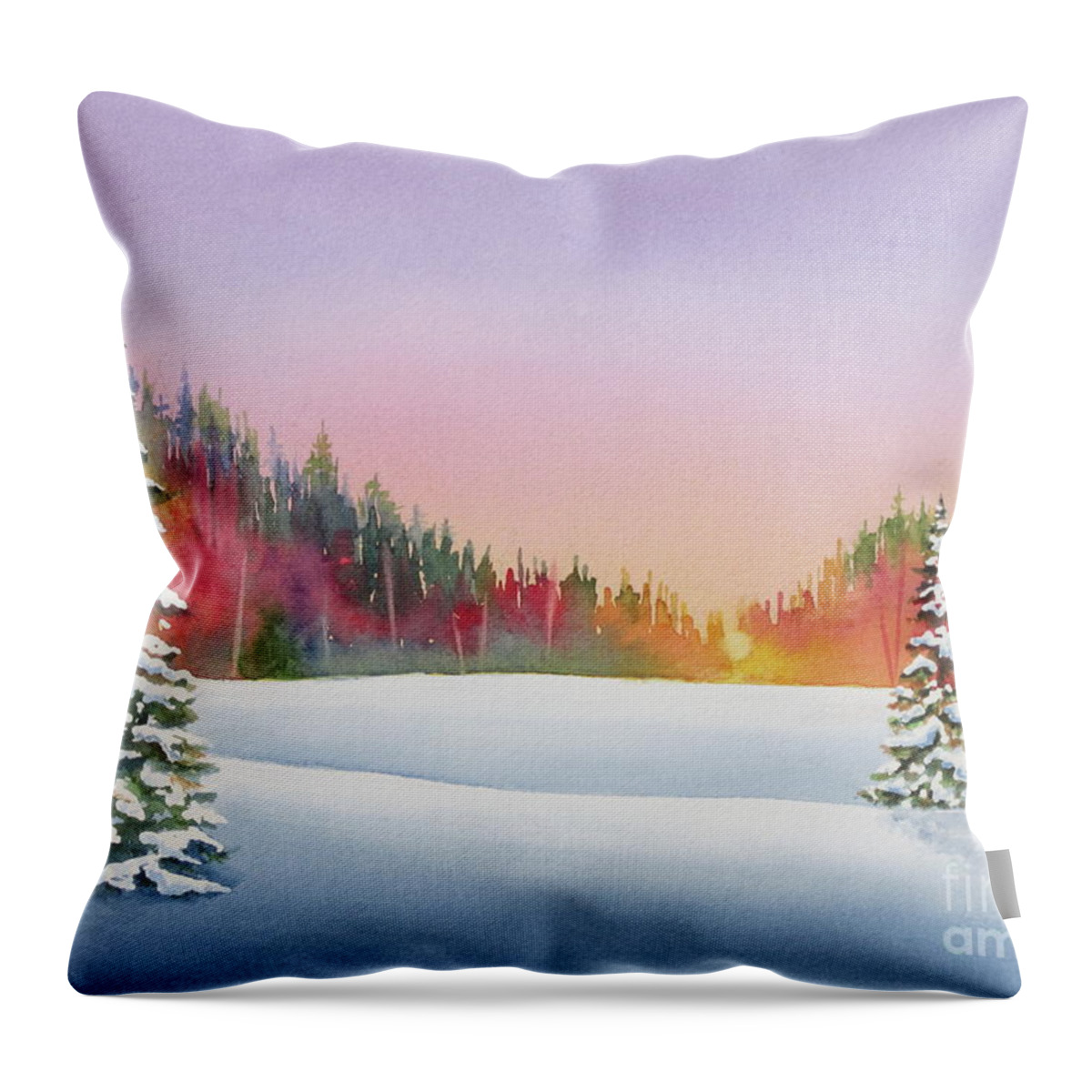 Landscape Throw Pillow featuring the painting Sunset In the Pines by Deborah Ronglien