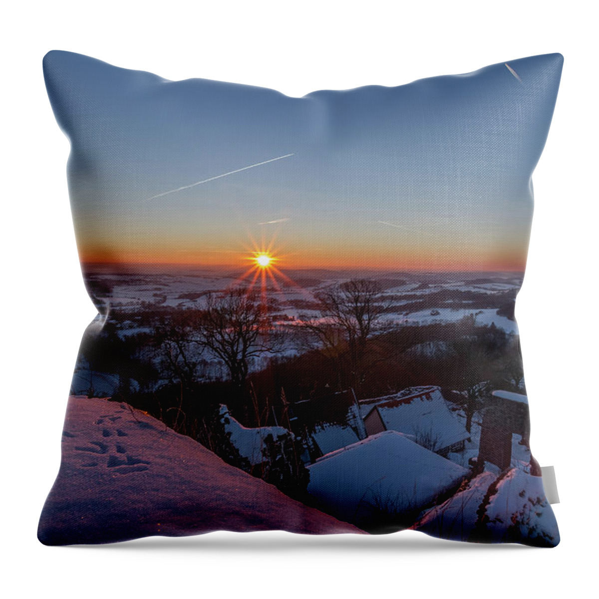 Nature Throw Pillow featuring the photograph sunset in the Southern Harz by Andreas Levi