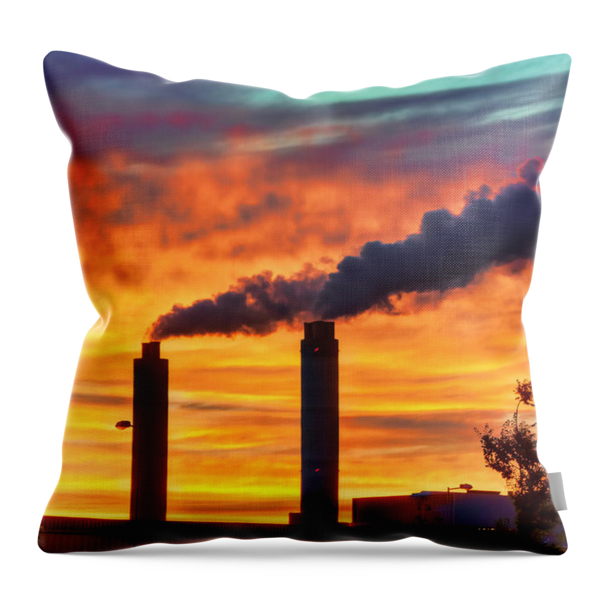 Netherland Throw Pillow featuring the photograph Sunset Industry by Nadia Sanowar