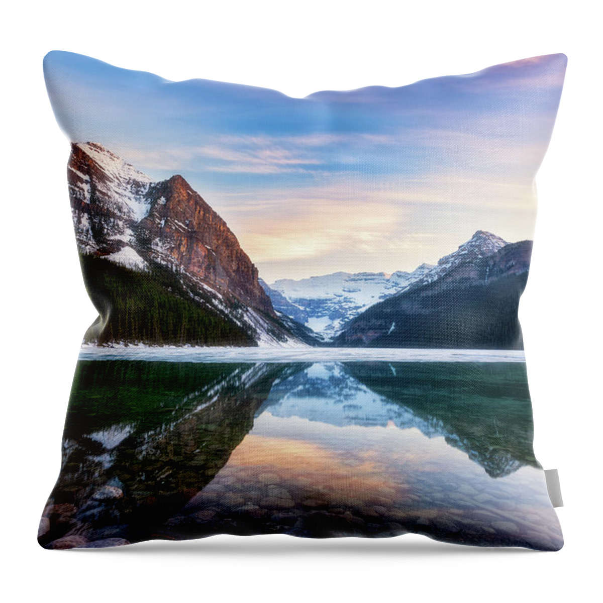 Landscape Throw Pillow featuring the photograph Sunset Lake Louise by Russell Pugh