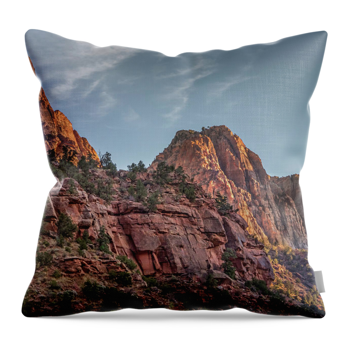 Zion Throw Pillow featuring the photograph Sunset Lighting At Zion by James Woody