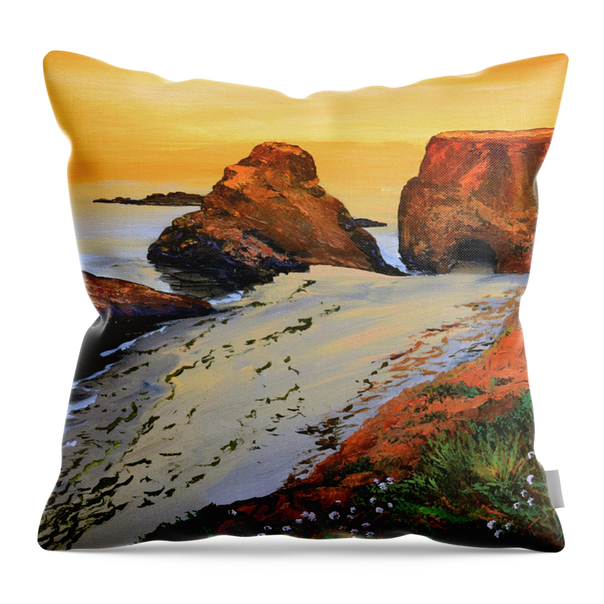 Sunset North Of Fort Bragg Ca Throw Pillow featuring the painting Sunset North Of Fort Bragg CA by Frank Wilson