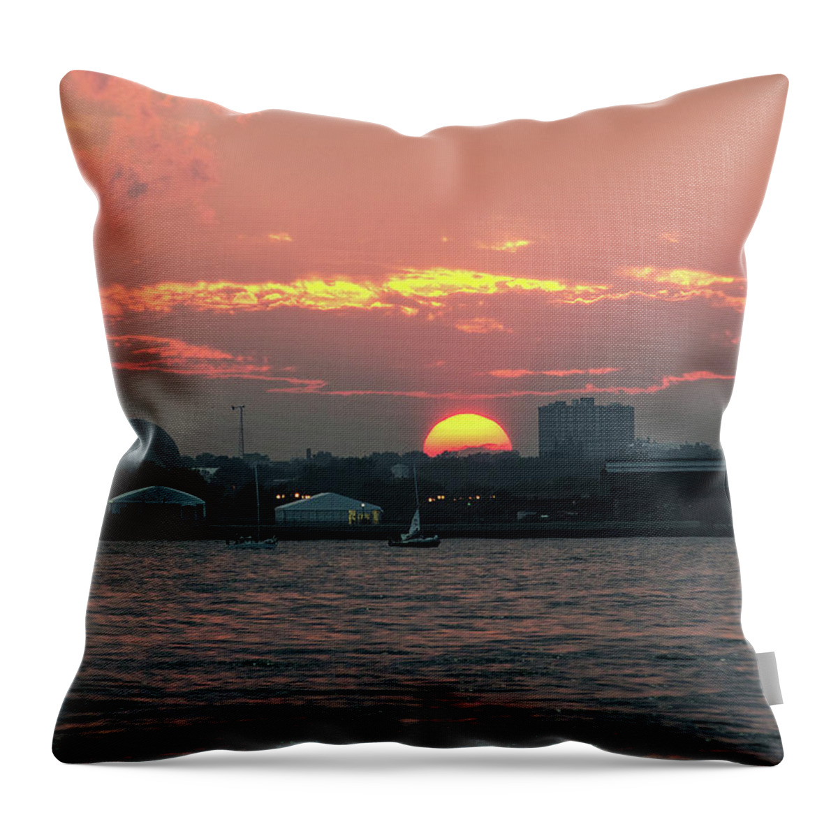 New York City Harbor Throw Pillow featuring the photograph Sunset NYC Harbor by William Kimble