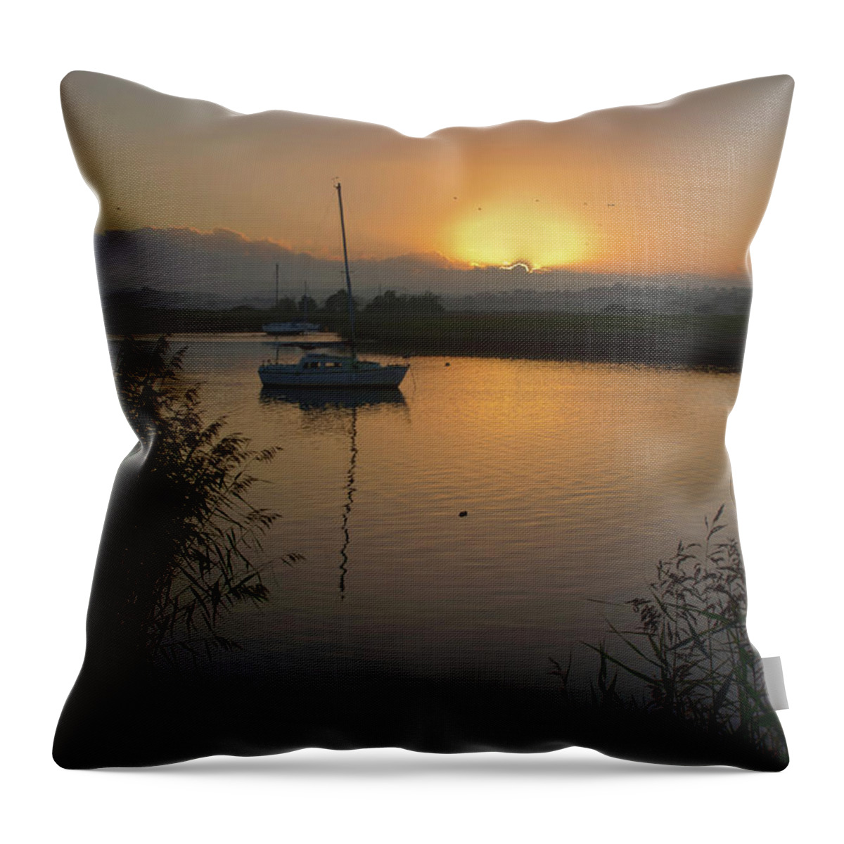 Exe Estuary Topsham Throw Pillow featuring the photograph Sunset on Exe Estuary at Topsham in Devon by Pete Hemington