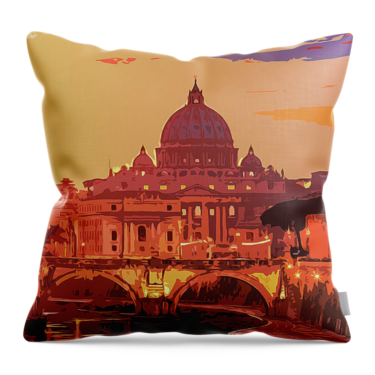 Italy Throw Pillow featuring the painting Sunset on Rome the Eternal City by AM FineArtPrints
