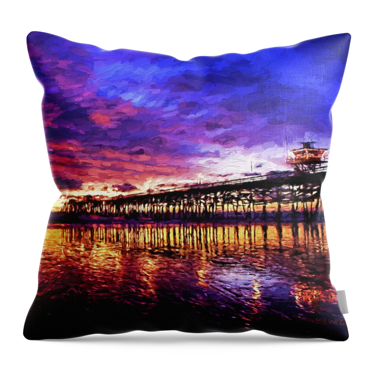 Sunset Throw Pillow featuring the painting Sunset On San Clemente, Nbr 1C by Will Barger