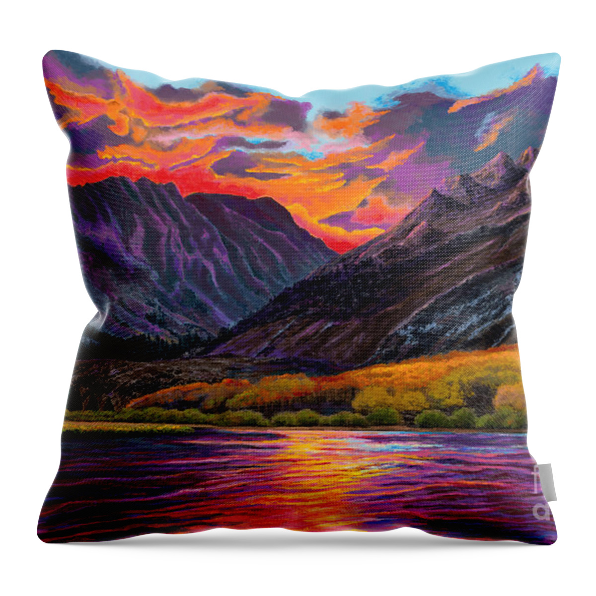 Sunset Throw Pillow featuring the painting Sunset on Sheltered Lake by Jackie Case