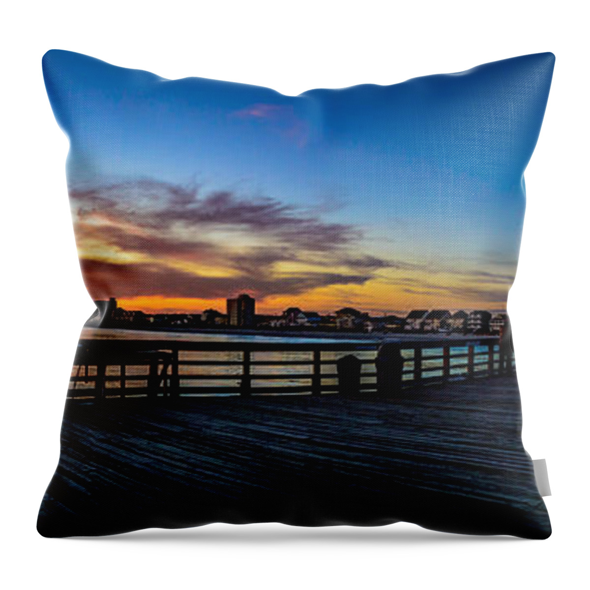 Myrtle Beach Days Collection Throw Pillow featuring the photograph Sunset on the Cherry Grove Pier by David Smith